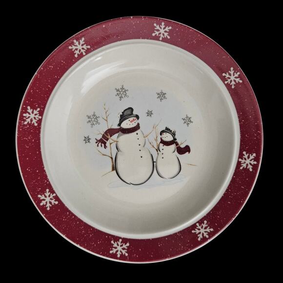 Royal Seasons Snowman 6.5" Plates Set of 3 Red Snowflake Rim Christmas Stoneware - Picture 1 of 5